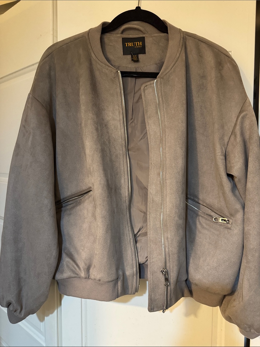 TRUTH Gray Suede-Look Bomber Jacket